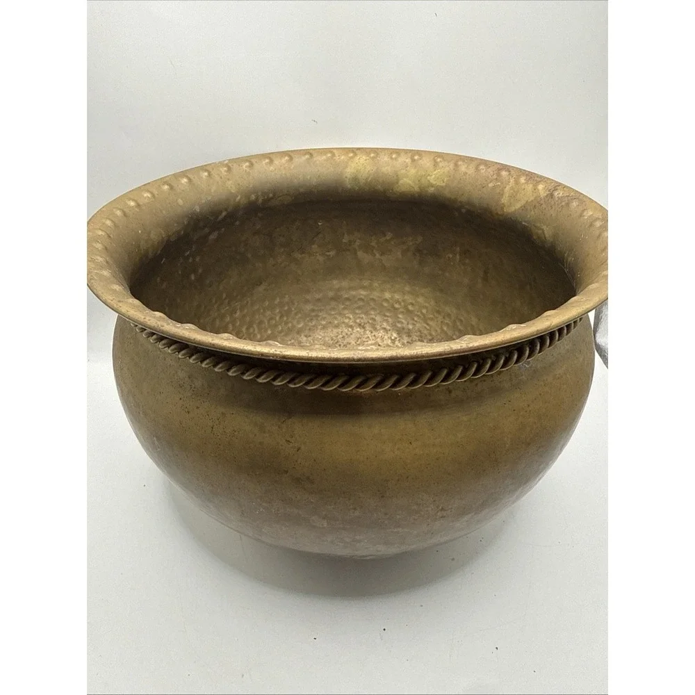 Vintage Brass Bowl Planter With Rope And Tassel Trim Nice Patina 6
